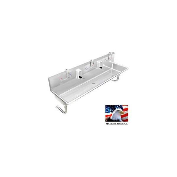 Best Sheet Metal. BSM Inc. Stainless Steel Sink, 3 Station w/Manual Faucets, Round Legs 72"L X 20"W X 8"D 032M72208R - main